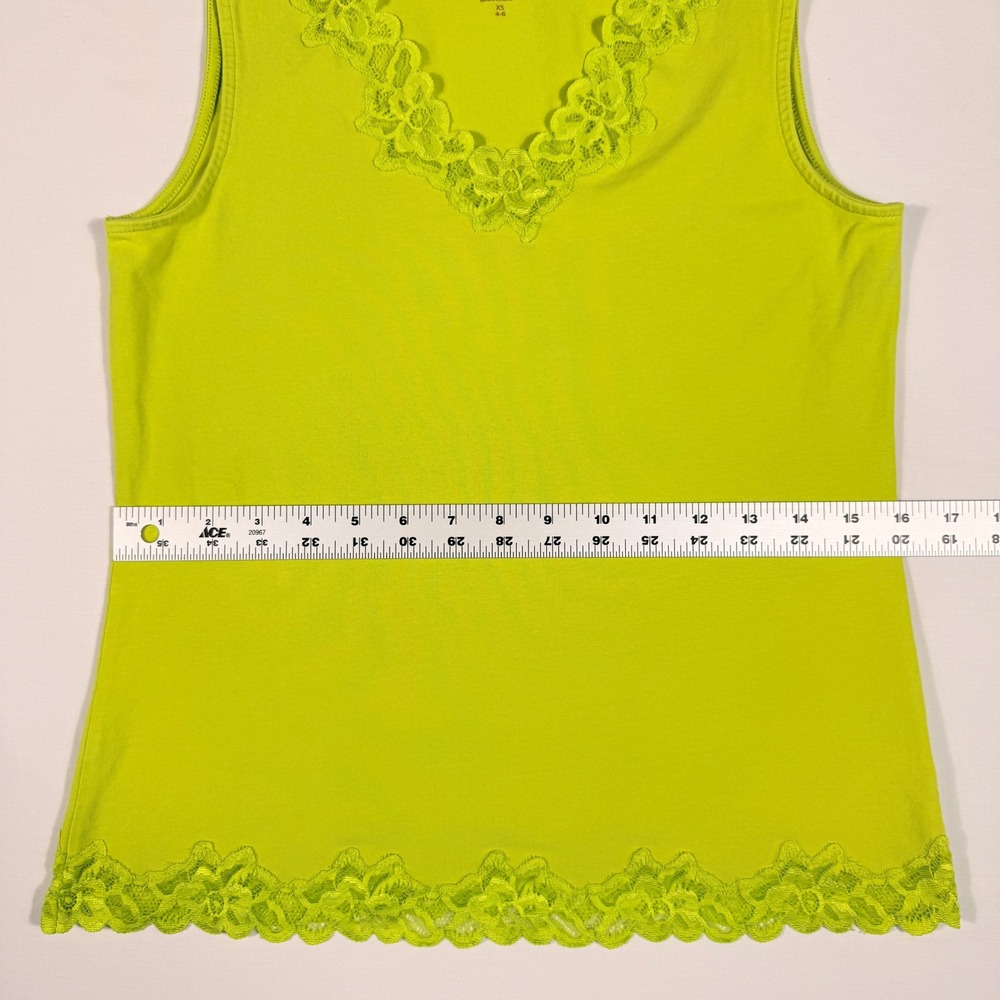 Coldwater Creek Womens XS Bright Yellow Green Lace V-Neck Tank Top Sleeveless - Picture 10 of 11